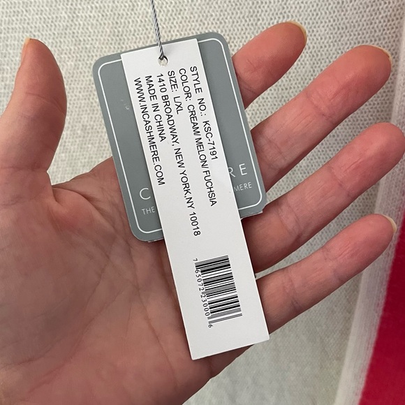 InCashmere 100% Cashmere Sleeveless Vest Cream/Melon/Fuchsia Size L/XL NWT - Picture 5 of 8